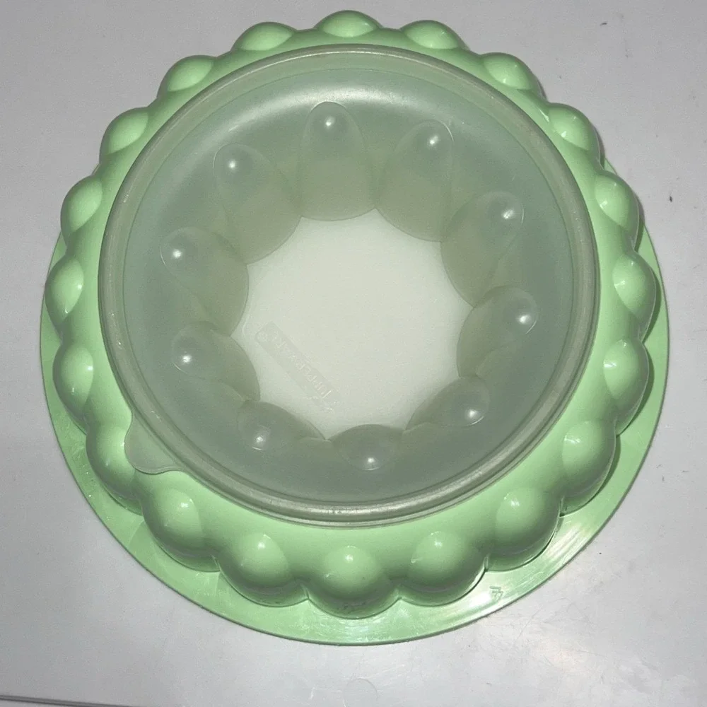 Vintage 1970s Tupperware Jello Mold Ice Ring #1202 Fluted Mint Green No Lid 2 Pc